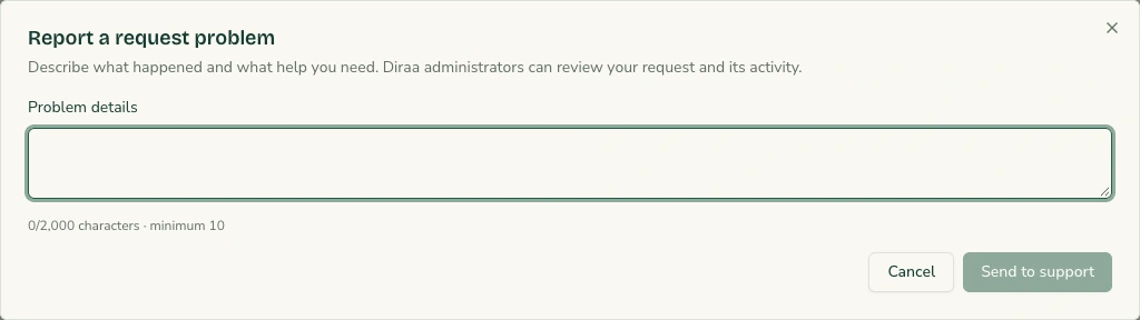 Diraa demonstration screen: Report a problem and follow its resolution
