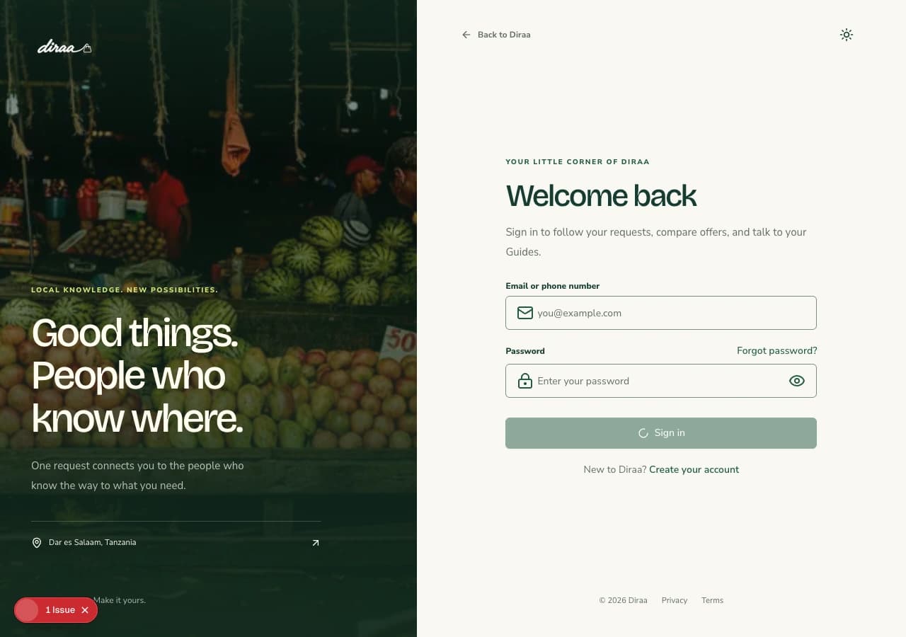 Diraa demonstration screen: Start with your account